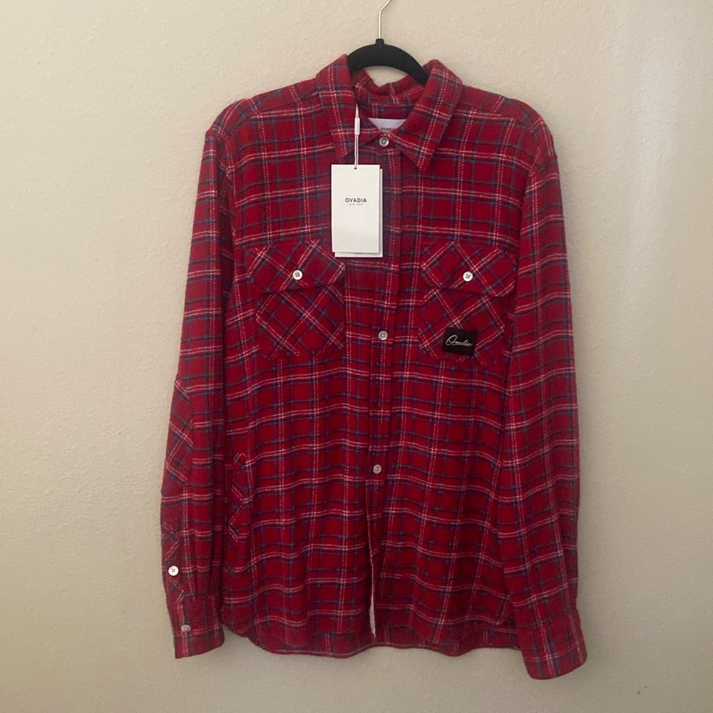 OVADIA Shacket. Red Plaid Oak Workshirt w/ Pockets Men’s Small - Picture 1 of 8